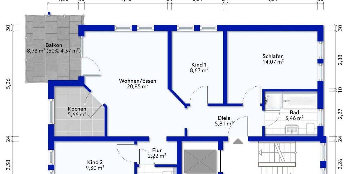 Etagenwohnung Oberkochen - 4 Zimmer, 78 m&sup2;, 249.000&euro; | Angebot:26030000