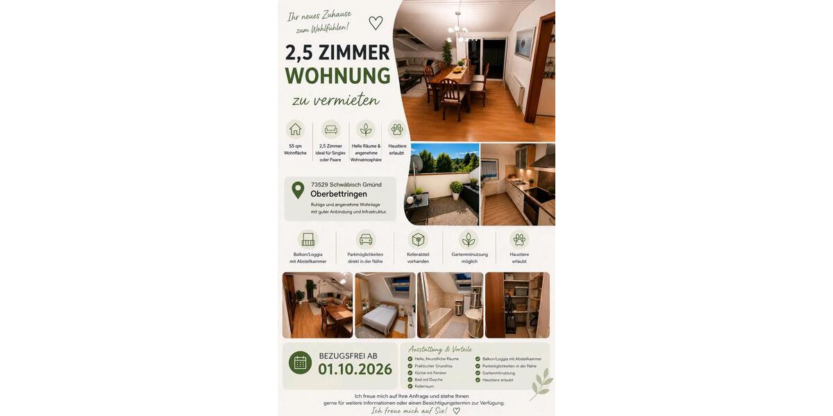 Dachgeschoßwohnung Schwäbisch Gmünd Bargau - 2.5 Zimmer, 55 m&sup2;, 670&euro; | Angebot:27580494