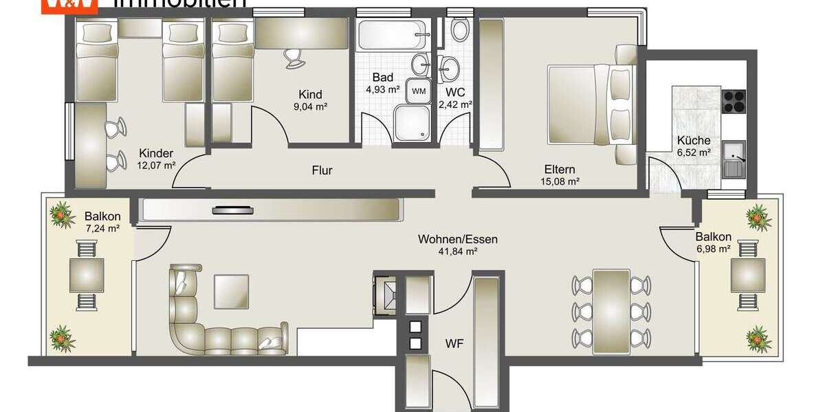 Etagenwohnung Aalen Unterkochen - 5 Zimmer, 107 m&sup2;, 298.000&euro; | Angebot:25150508