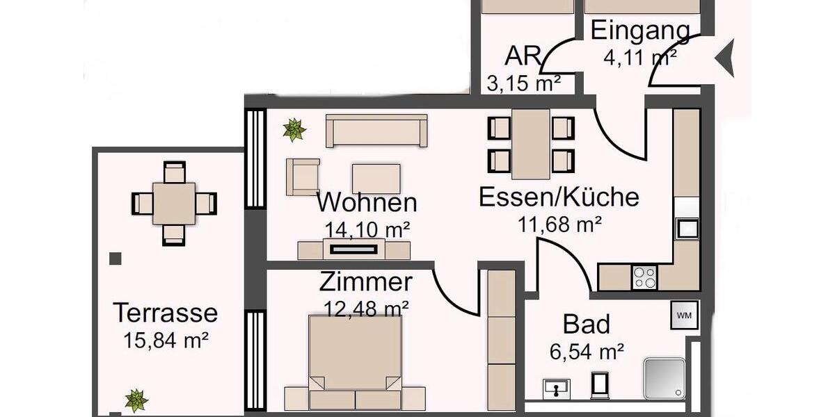 Erdgeschoßwohnung Aalen Unterkochen - 2 Zimmer, 60 m&sup2;, 1.090&euro; | Angebot:25340809