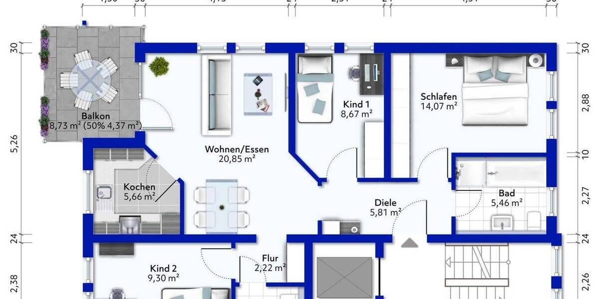 Etagenwohnung Oberkochen - 4 Zimmer, 78 m&sup2;, 249.000&euro; | Angebot:26030000