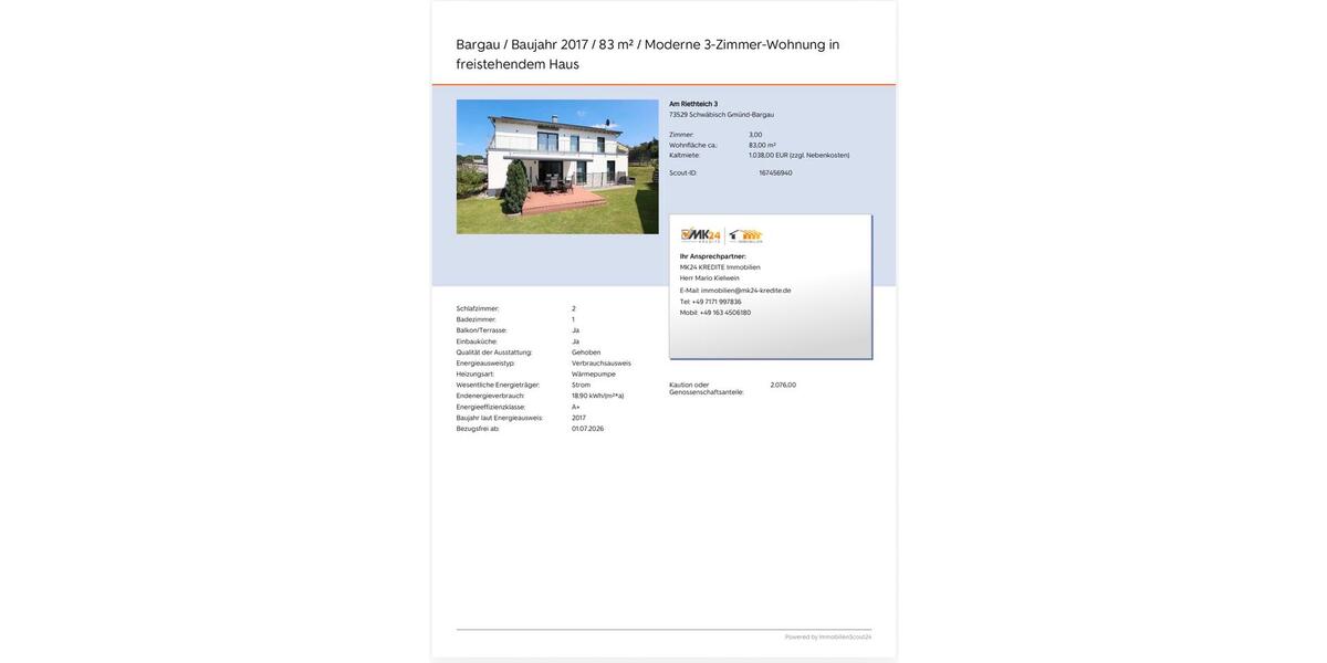 Etagenwohnung Schwäbisch Gmünd Bargau - 3 Zimmer, 83 m&sup2;, 992&euro; | Angebot:26567990