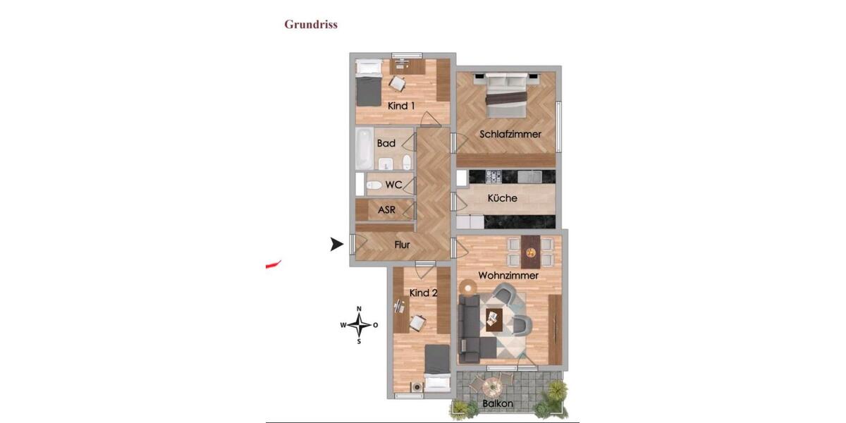 Etagenwohnung Durlangen - 4 Zimmer, 98 m&sup2;, 870&euro; | Angebot:27589411