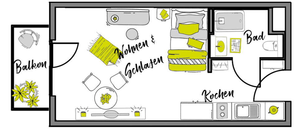 Etagenwohnung Schwäbisch Gmünd - 1 Zimmer, 28 m&sup2;, 535&euro; | Angebot:25569293