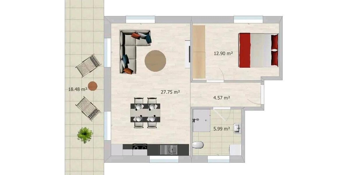 Dachgeschoßwohnung Aalen Unterkochen - 2 Zimmer, 60 m&sup2;, 890&euro; | Angebot:25852596