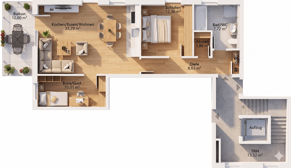 10% Rabatt bis August! Neubauprojekt „Panoramablick“ 3,5 Zi. Wohnung mit Balkon Aufzug & TG - Etagenwohnung Göggingen | Angebot:27532452